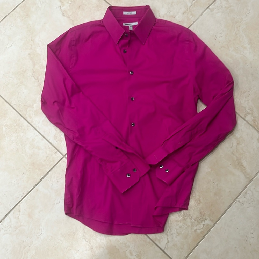 1MX Express Deep Pink Fitted Dress Shirt (M)(Neck 15-15.5)